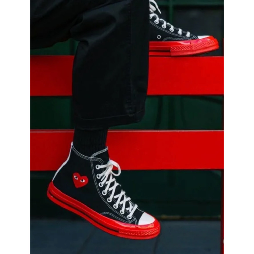 NWOT Comme Des Garcons PLAY xConverse Red Sole Hi-Top Shoes Black 5.5